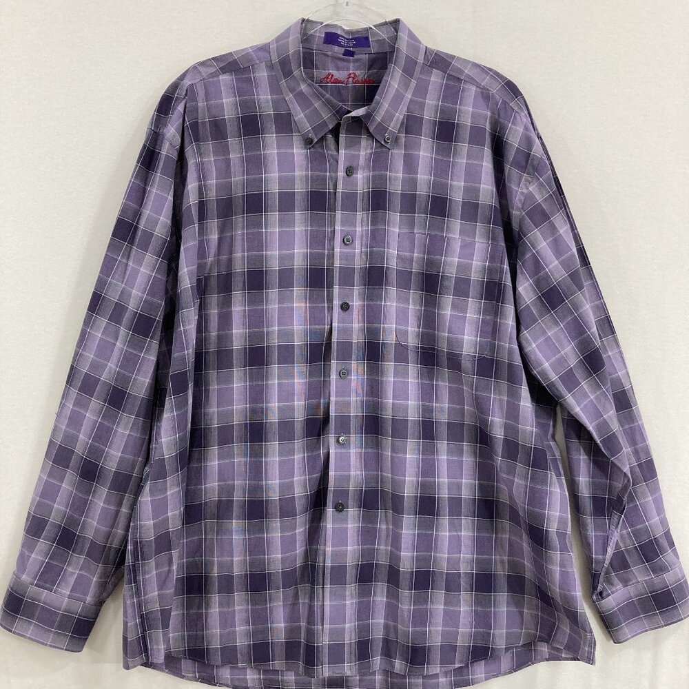 Alan Flusser Shirt size XXL Purple Plaid Cotton‎ Long Sleeve Button Up Preppy